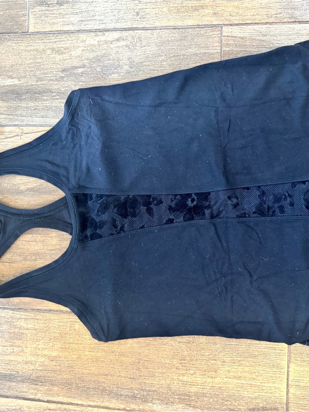 lululemon athletica Black Racerback Tank with Velvet Mesh Stripe